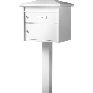 Support pour boîte aux lettres Burg-Wächter Europa EST 1, blanc, en aluminium, à bétonner.