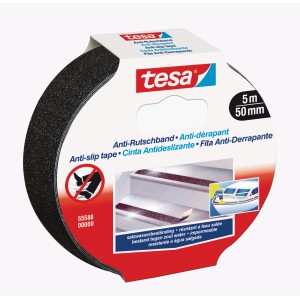 Ruban antidérapant Tesa, noir, rouleau de 5 m x 50 mm. Bande adhésive antidérapante pour escaliers et plus.