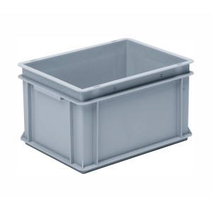 Contenitore Rako grigio argento, 22x40x30 cm, impilabile e robusto.
