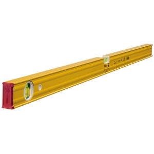 Gelbe Stabila Wasserwaage Typ 80 AS, 100 cm, mit zwei Libellen und roten Endkappen.