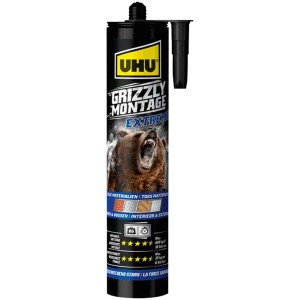 Adesivo di montaggio Grizzly Extrem White, cartuccia da 440g per incollaggi forti interni ed esterni.