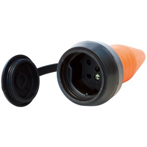 Orange Steko TPE-Kupplung Typ 15 IP44 mit offenem Verschlussdeckel.