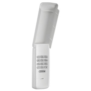 Tastierino wireless Chamberlain CB747REV per apriporta garage, tastierino bianco con coperchio protettivo.