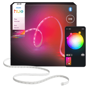 Philips Hue Lightstrip Flux 6m avec dégradés de couleurs et contrôle via l'application.
