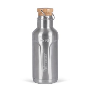 Bouteille isotherme Petromax TB150, 1,5 l, en acier inoxydable avec couvercle en bambou. Idéale en déplacement.
