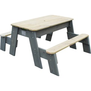 EXIT Aksent tavolo da sabbia, acqua e picnic con 2 panche in legno, grigio e naturale.