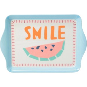 Serviertablett Melamin mit Wassermelone und "Smile" Schriftzug, ideal für Camping und Garten.