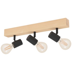 Lampada a barra Eglo Townshend a 3 luci, E27, legno/metallo nero, per illuminazione moderna.
