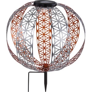 Globo LED solare argentata, Ø 30cm, con ornamenti e picchetto per il giardino.