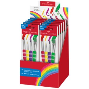 Faber-Castell Pinsel-Set Soft-Touch, 4-teilig im Display mit Borsten- und Haarpinseln in verschiedenen Stärken.