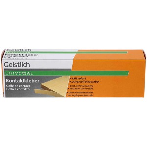 Confezione di adesivo a contatto universale giallo Geistlich 120g. Adesivo universalmente applicabile.