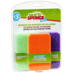 Silic'o Sponge Ultra spugne in silicone, set da 3 in colori assortiti: spugne per la pulizia verde, arancione e viola.