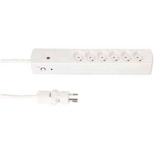Ciabatta Safety Line bianca con 6 prese T13, lunghezza 2 m, con telecomando.