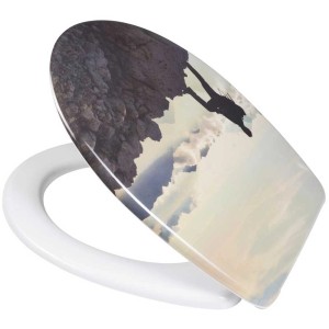 Sedile WC Diaqua Nice Adventure con chiusura rallentata e motivo montagna, 41-46,5x36,5 cm.