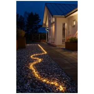 Catena luminosa a LED Konstsmide ShineLine, ambra, 10m, come illuminazione natalizia per esterni in giardino.