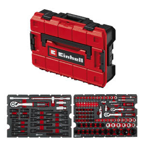 Einhell E-Case Coffret d'outils auto 121 pièces avec cliquets, douilles et embouts pour réparations automobiles.