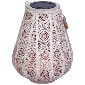 Lanterne solaire LED Schönenberger Sabik, blanc-cuivre doré, Ø 20 cm. Lampe de jardin décorative avec panneau solaire.