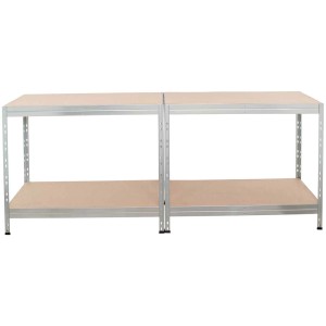 Étagère robuste Ar Shelving, galvanisée, 180x75x35 cm, installée comme un établi.
