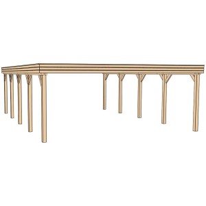 Doppio posto auto Weka 609 in legno trattato a pressione con tetto in lamiera trapezoidale d'acciaio, 600 x 812 cm.