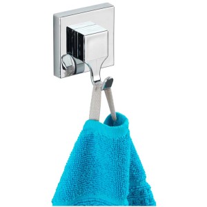 Set da 2 ganci a muro Wenko Vacuum-Loc Quadro con asciugamano blu, finitura cromata.