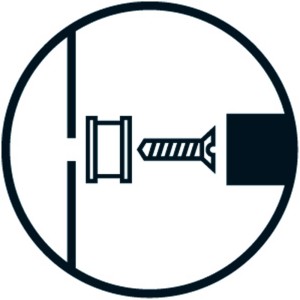 Symbole de montage du système de douche Diaqua : Cheville, vis et mur dans un cercle.
