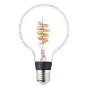 Lampadina LED Eglo Zigbee E27 G95, 4.9 W, RGBW, vetro trasparente, filamenti LED a spirale.