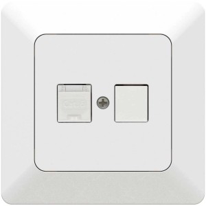 Presa di rete da incasso Priamos bianca con connessione RJ45 Cat. 6 e placca cieca.