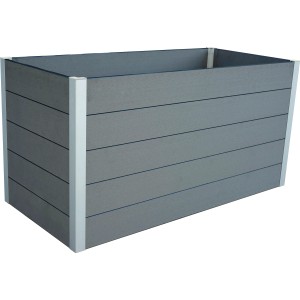 Carré potager surélevé en WPC gris clair, 75x150x70 cm, idéal pour jardin, terrasse ou balcon.