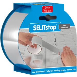 Ruban d'étanchéité en aluminium Selitstop (50mm x 50m) pour sceller les joints dans l'isolation phonique.
