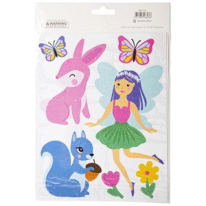 I Am Creative Fenstersticker Fairy mit Fee, Schmetterling, Hase und Eichhörnchen auf einem Bogen.