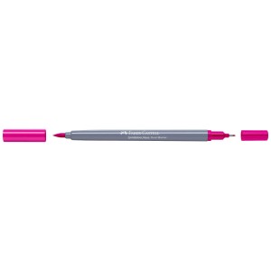 Pennarello doppio Faber-Castell Goldfaber Aqua color rosa porpora medio con due punte e cappucci rimossi.