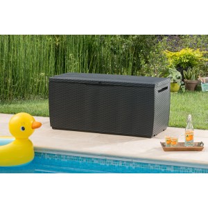Box da giardino Capri antracite effetto rattan, box universale con coperchio e maniglie.