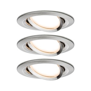 Set de spots LED encastrables Nova Coin, 3 spots pivotants en fer brossé.