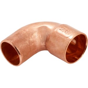 Raccordo a gomito in rame, Ø 15 mm, curva a 90 gradi per tubi in rame.