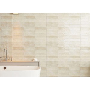 Eurostone Carrelage mural Santorin faience Beige brillante 7,5 x 30 cm