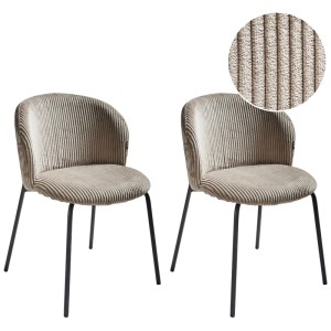 Lot de 2 chaises de salle à manger Beliani Miles en velours côtelé taupe avec pieds en métal noir.
