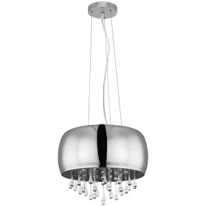 Lampada a sospensione cromata Globo Kalla con cristalli di vetro, Ø 35 cm, altezza 120 cm.