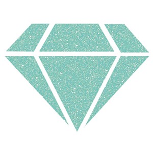 Grafik einer pastellgrünen Diamanten-Form mit Glitzer-Effekt, Malzubehör.