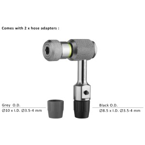 Valve de pompe Birzman Snap-It Elite avec deux adaptateurs de tuyau pour réparation et remplacement.