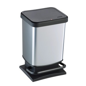 Rotho Treteimer Paso, 20 l, silbermetallic, mit Pedal zum Öffnen.