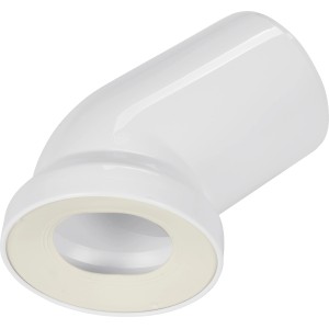 Raccord WC coudé à 45 degrés blanc en plastique pour connecter les toilettes et le tuyau d'évacuation.