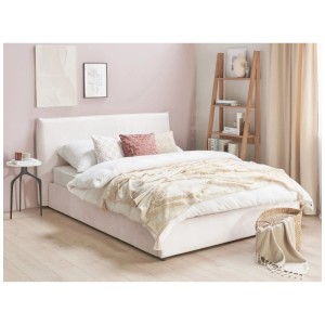 Beliani Bett Lavaur in Cremeweiss mit Stauraum unter dem Lattenrost, Samtstoff, 160x200 cm.