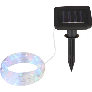 Globo Catena luminosa solare a LED, 50 LED, 490 cm, nera, con pannello solare e picchetto.