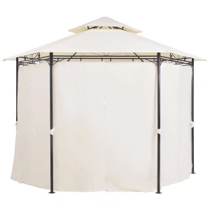 Gazebo Beliani Portel beige con struttura in acciaio nero e tende.