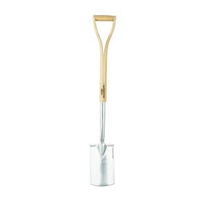 Bêche bordure en acier inoxydable avec manche en frêne pour jardinage précis.