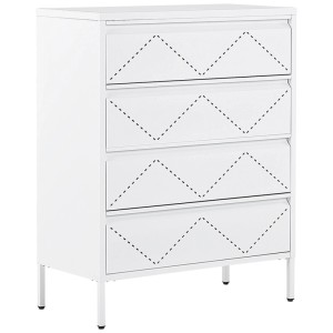 Commode en métal blanche Beliani Matana avec 4 tiroirs et motif losanges, 102x80x40 cm.