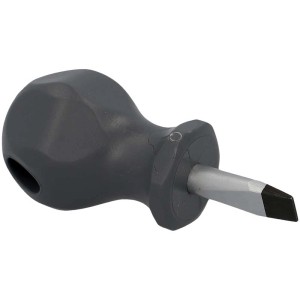 Tournevis de carburateur avec manche court et poignée grise pour vis à fente.