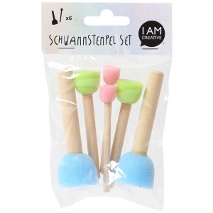 Buntes Schwammstempel Set, 6 Stück, verschiedene Größen und Farben, Malzubehör.
