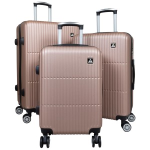 Ensemble de 3 valises à roulettes ABS Madrid or rose avec poignée télescopique et roulettes.