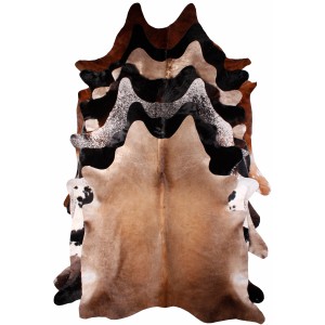 Tappeti da corridoio in pelle bovina assortiti (2-3 m²), vari colori e motivi.